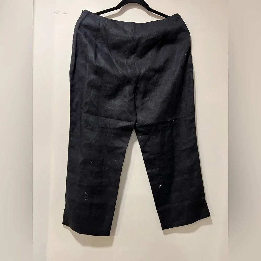 Reformation Petra Low Rise Linen Pedal Pusher Black Women's Cropped Pants-Size 8